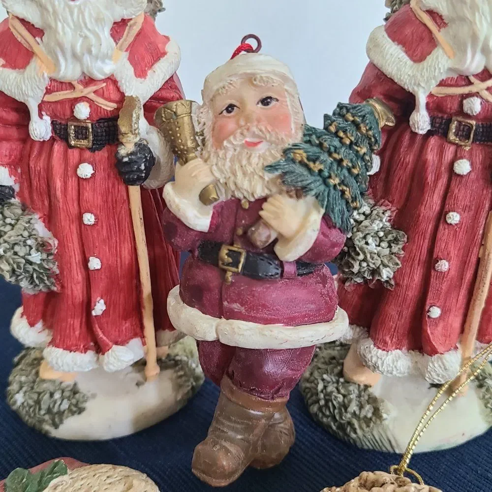 Vintage Winter Santa Christmas Pere Noel Figurines Ornaments and Magnet 5 Items